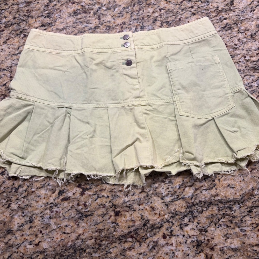 American Eagle Green Herringbone Pleated Mini Skirt 14 Y2K Distressed v